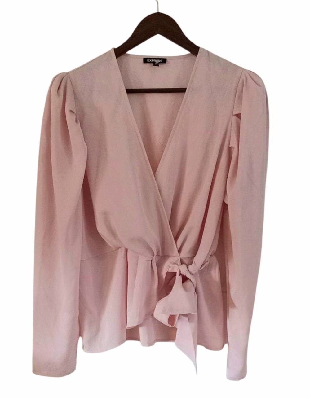 Express Pale Pink Snakeskin Faux Wrap Long Sleeve Top Size Large